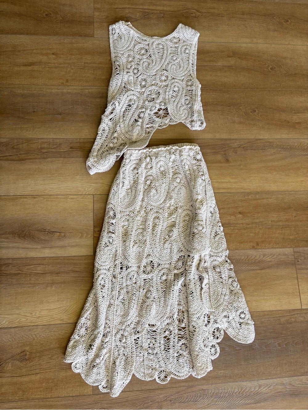 Women's Cream Crochet Two-Piece Set